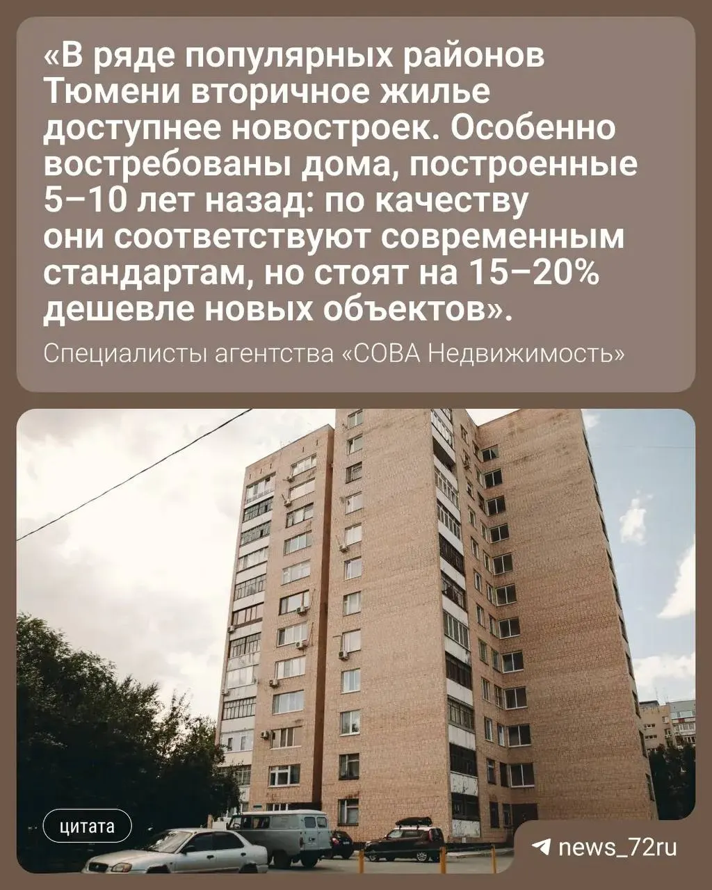 За год средние цены на вторичном рынке Тюмени выросли: однокомнатные — с 4,2 до почти 5 млн руб., двухкомнатные — до 6,28 млн руб., трёхкомнатные — до 7,2 млн руб. Одновременно растёт доля объявлений, продающихся в течение месяца.