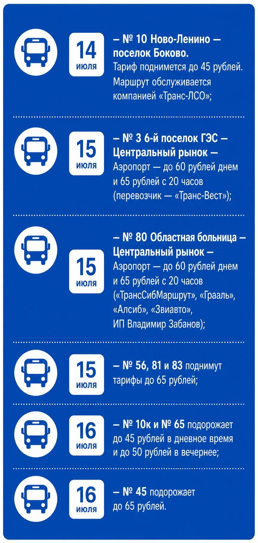 Перевозчики в Иркутске объявили о повышении цен на проезд в общественном транспорте с середины июля. Точные размеры повышения пока не раскрываются.