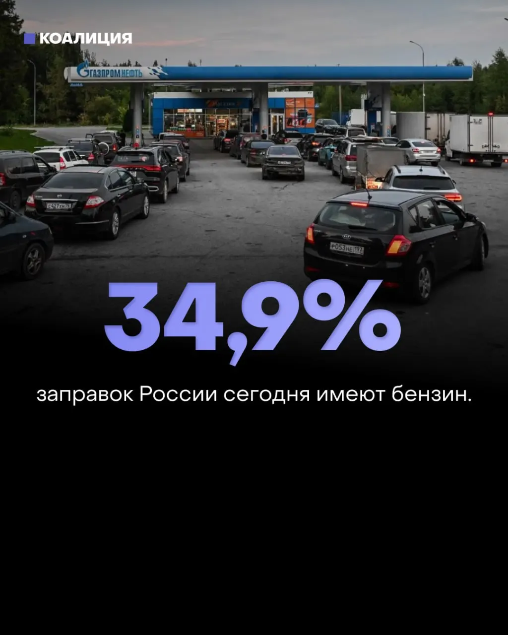 Доступность бензина снизилась: по стране он доступен примерно на 35% заправок, за неделю падение составило почти четверть.